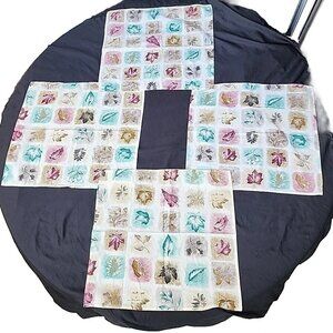 VTG Pop Art Geometric Leaf & Flower Square Lined Linen Napkin Set of 4 *READ*